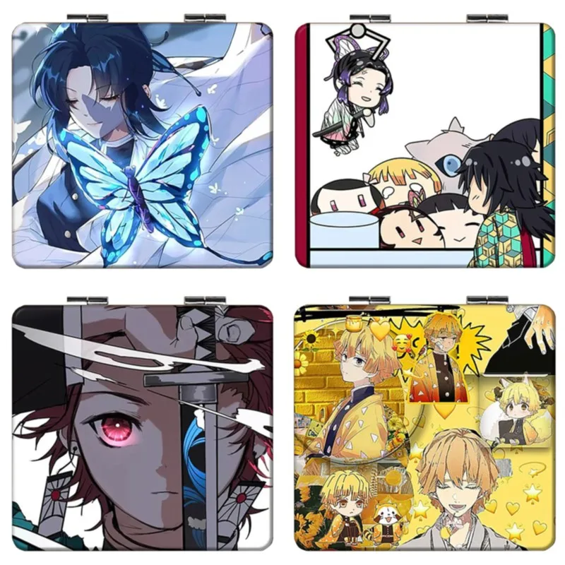 7×6cm Demon Slayer, Kimetsu no Yaiba, Folding Double-sided Makeup Mirror, Anime Cute, Portable Travel, Girls, Magnifying, Square