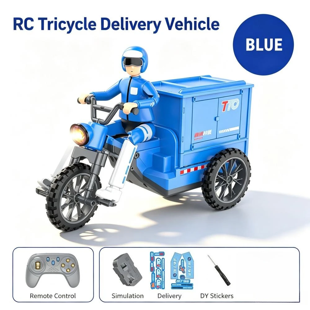 Remote Control 3 Wheeler Toy Car Simulation Delivery Courier Truck Electric RC Three Wheeled Vehicle Educational Learning Toy