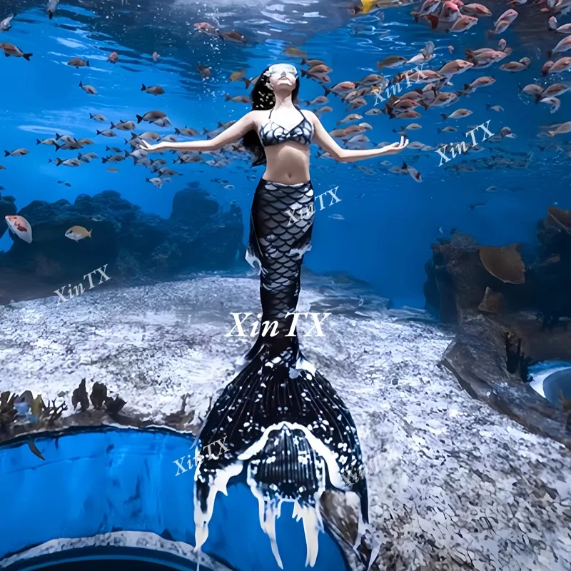 Professional Adult Mermaid Tail Woman Fish Scale Lace Sexy Bikini Original Design Manta Ray Aquarium Swimming Show Cosplay