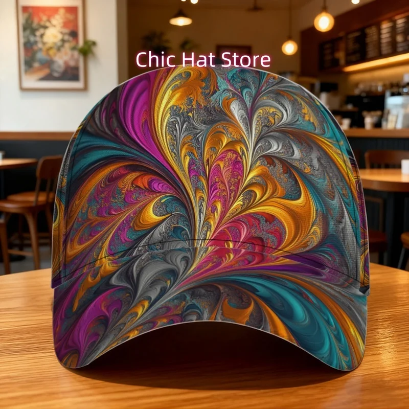 1pc Funky Swirling Abstract Print Baseball Cap - Lightweight Adjustable Duckbill Hat with Colorful Position-Full Design, Comfort