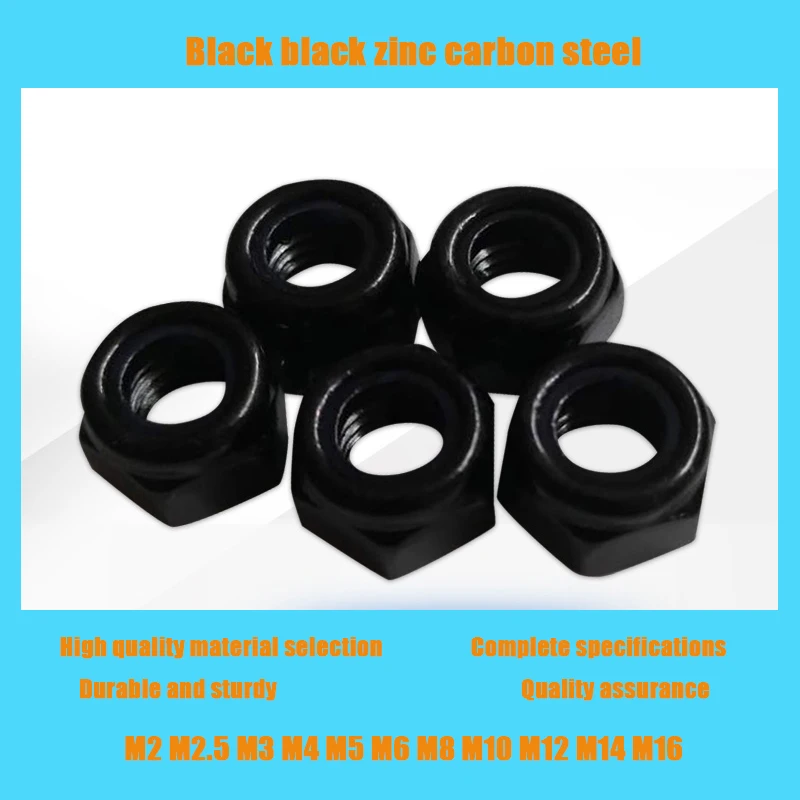 

M2 - M6 M8 M10 M12 M14 M16 Black Black Zinc Carbon Steel Nylon Insert Hex Hexagon Nuts Self-locking Locking Nut Wheel Locknut