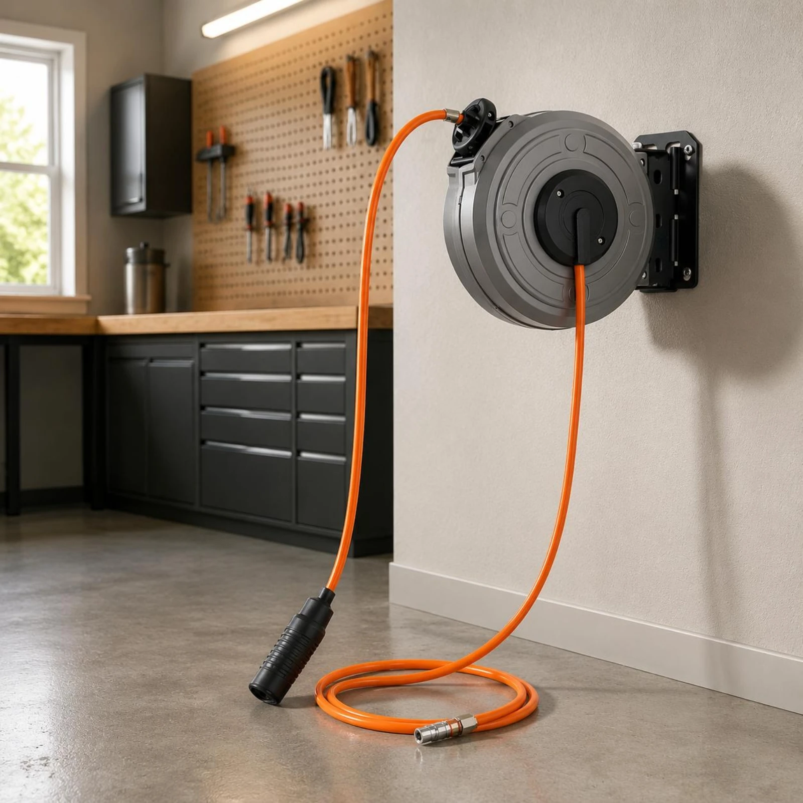 

Automatic Retractable Hose Reel Compact Pneumatic Hose Reel Utility Equipment Pressure Resistant Leak-Proof for Workshop