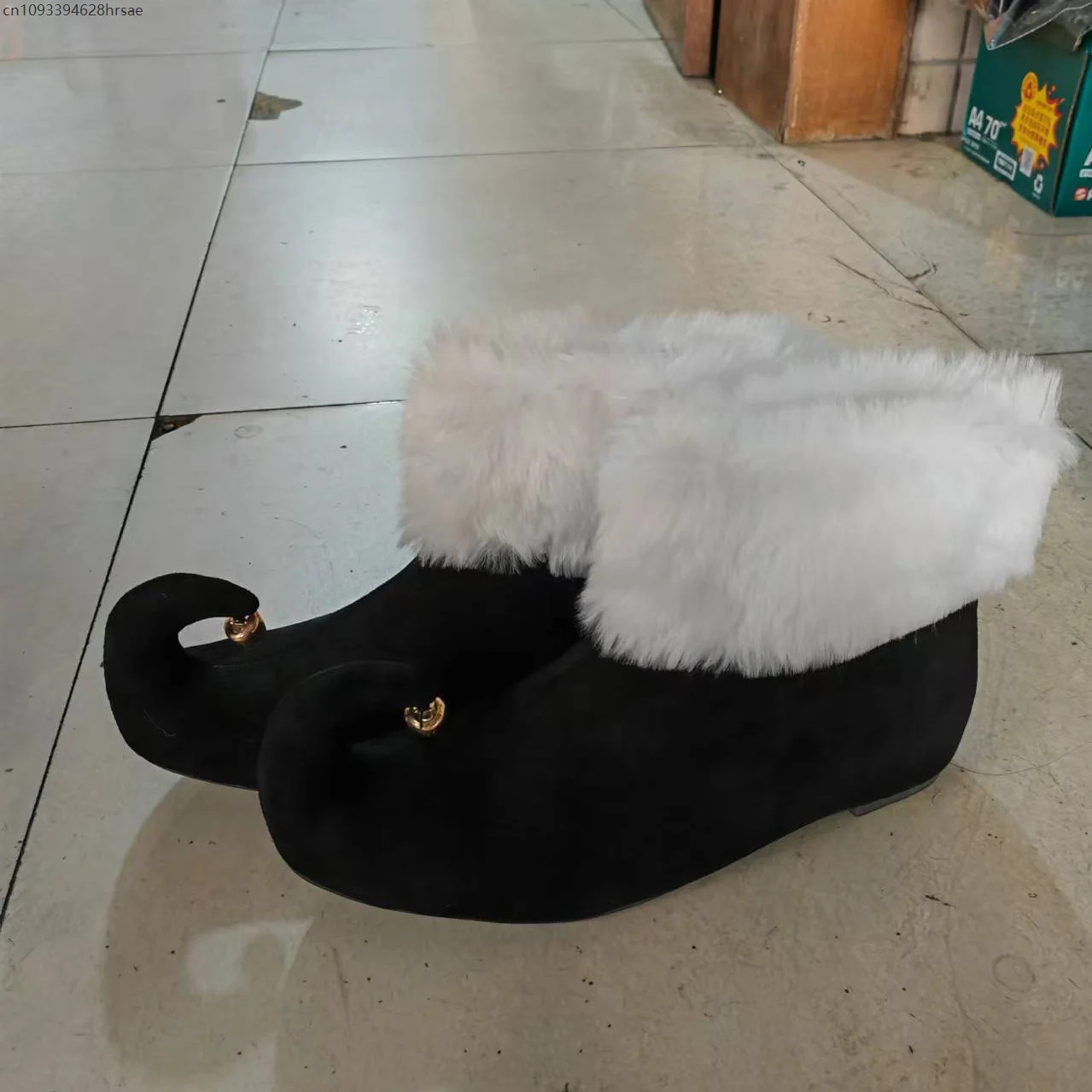 Botas de camurça de natal com cascabos verde vermelho papai noel capa de pele inverno sapatos elfos halloween role play