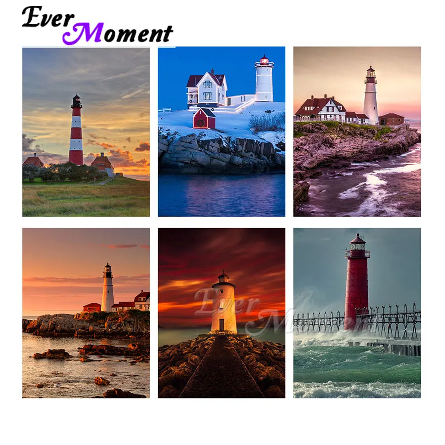 

Modern Lighthouse Resin Full Square Drill Mosaic Embroidery Decoration Ever Moment Diamond Painting ASF2142