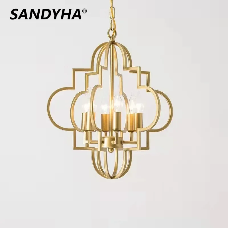 

SANDYHA Nordic Retro Gold Chandeliers Iron Art LED Pendant Lamps Home Decor Dining Living Room Cafe Restaurant Lighting Fixtures