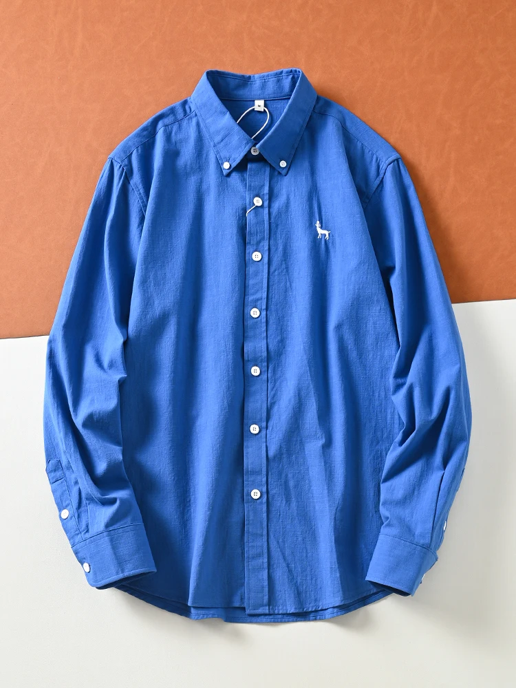 Men's Fashionable Cotton Long Sleeve Shirt Collared Commute Appropriate Clothing Breathable Pure Color Button up Top