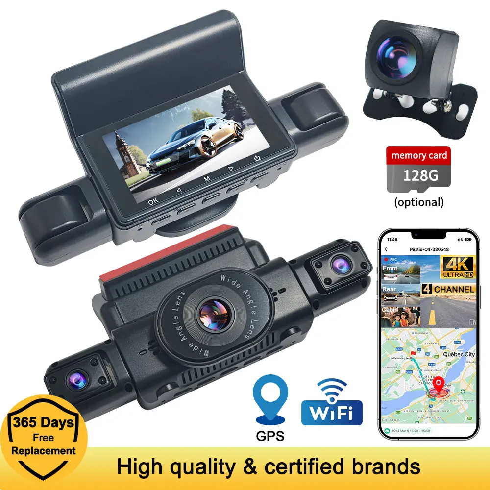 Dashcam 4K Auto for Sony 6.0F Large Aperture Video Recorder WIFI CarDVR 4Lens Front Rear View Camera Night Vision Car Accessory