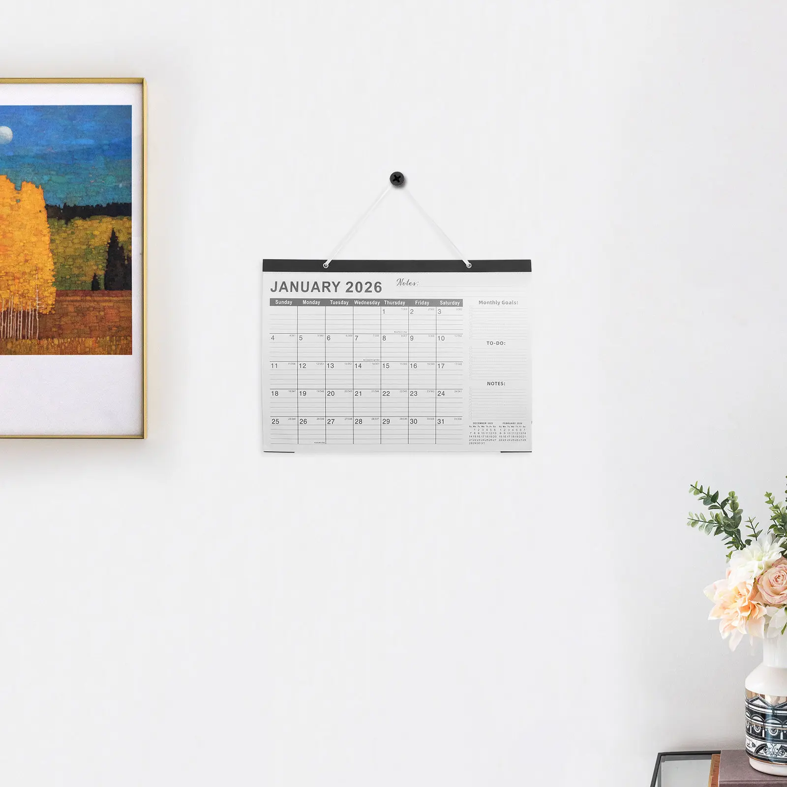 

Floral 18 Month Wall Calendar 2026 2027 Minimalist Large Block Design Holiday Calendar for Family Office Business Home Wall