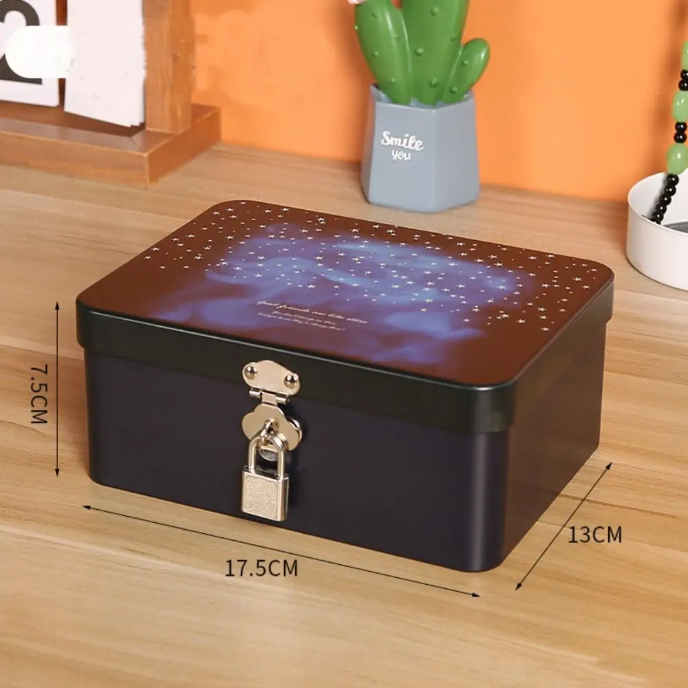 High Quality Vintage Large Capacity Tinplate Box with Lock Key Desktop Storage Case Household Jewelry Storage Empty Metal Box