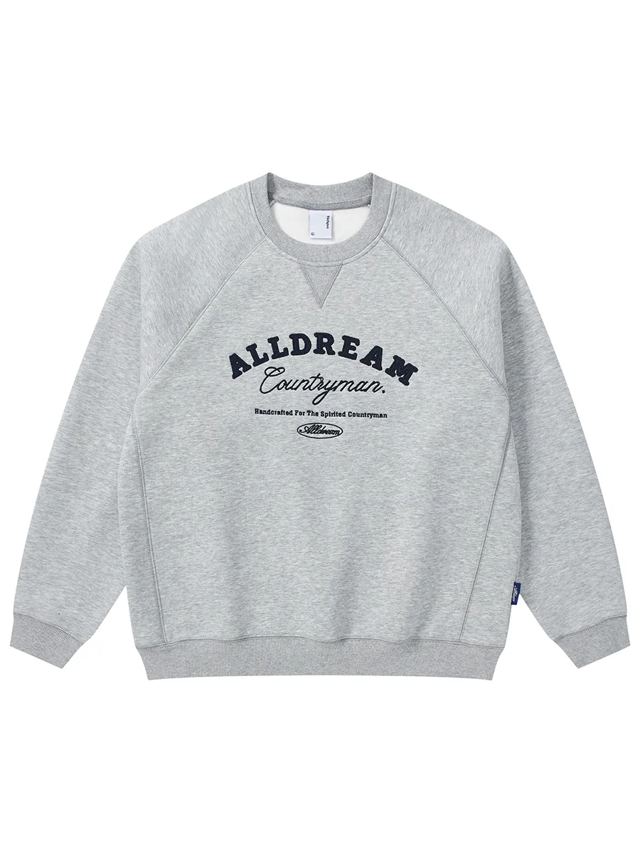 

Heavyweight Fce Lined Long Sve Sweatirt ex Casual American Sle Loose Fit Versatile Trendy Embroidered Top