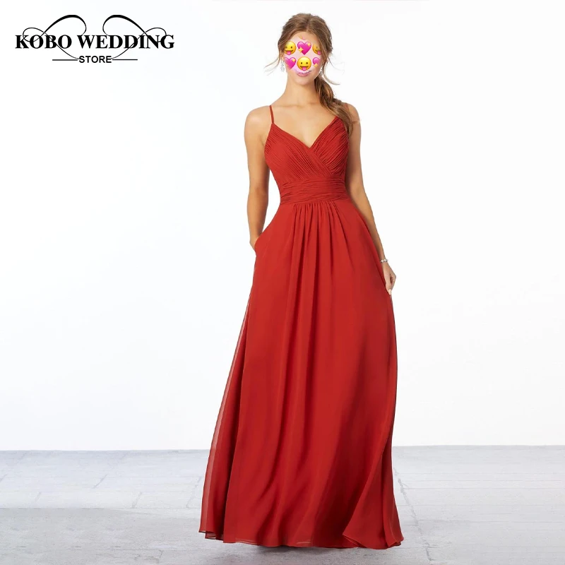 2020 New Bridesmaid Dresses Red Women Long Chiffon Beach Dresses A-line Wedding Guest Party Dresses