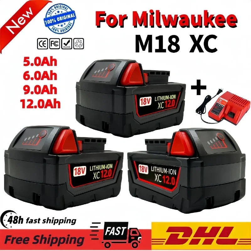 

For Milwaukee 18V M18 Battery M18B6 XC 9.0 Ah Li-Ion 48-11-1860 48-11-1852 Or Charger 48-11-1850 48-11-1840 Cordless Power Tools