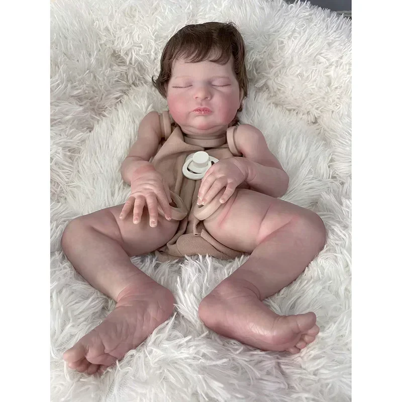 19inches Already Painted Kits Laura with Rooted Hair Sleeping Baby Size Lifelike 3D Painting Skin Detailed Veins Reborn Doll Kit