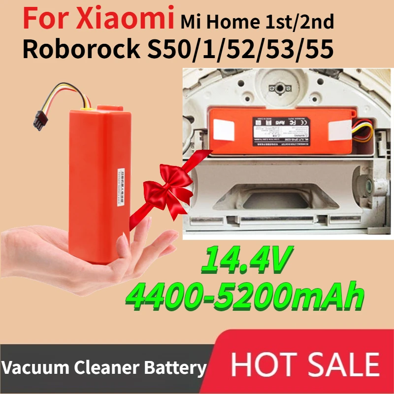 

14.4V 4400-5200mAh Replacement Battery for Xiaomi Mi Home 1st/2nd Roborock S50/1/52/53/55 Robot Vacuum Cleaner Accessories Parts