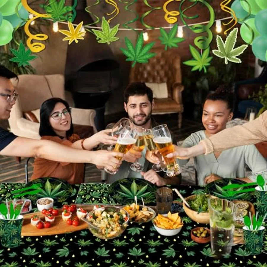 2 pezzi tovaglie per feste Weed 87 "Lx51 W tovaglie rettangolari in plastica tovaglie usa e getta compleanno festa di nozze picnic dicembre