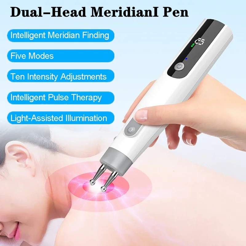 

Dual-Head Meridian Pen 5 Modes+10 Intensity Levels Adjustable Electronic Therapy Meridian Massager Acupoint Pressing Pen 500mAh