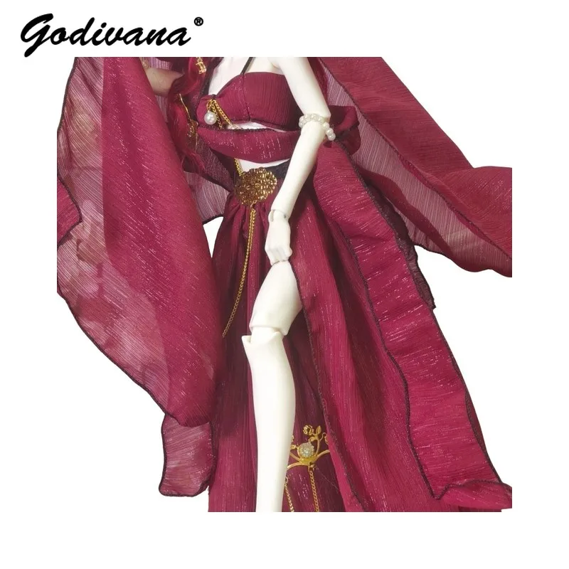 1/3 1/4 1/6 Female BJD Doll Clothes Coquette Sweet Sexy Exotic Style Princess Dress Corset Top with High Split Skirt and Ribbon - view 5