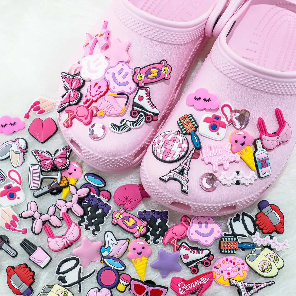 20//50/100 Stück zufällige rosa Schuhanhänger für Frauen, Make-up-Schuhdekorationen, Anstecknadeln für Mädchen, Geschenke, Sandale, Zubehör, Flamingos – Detail 7