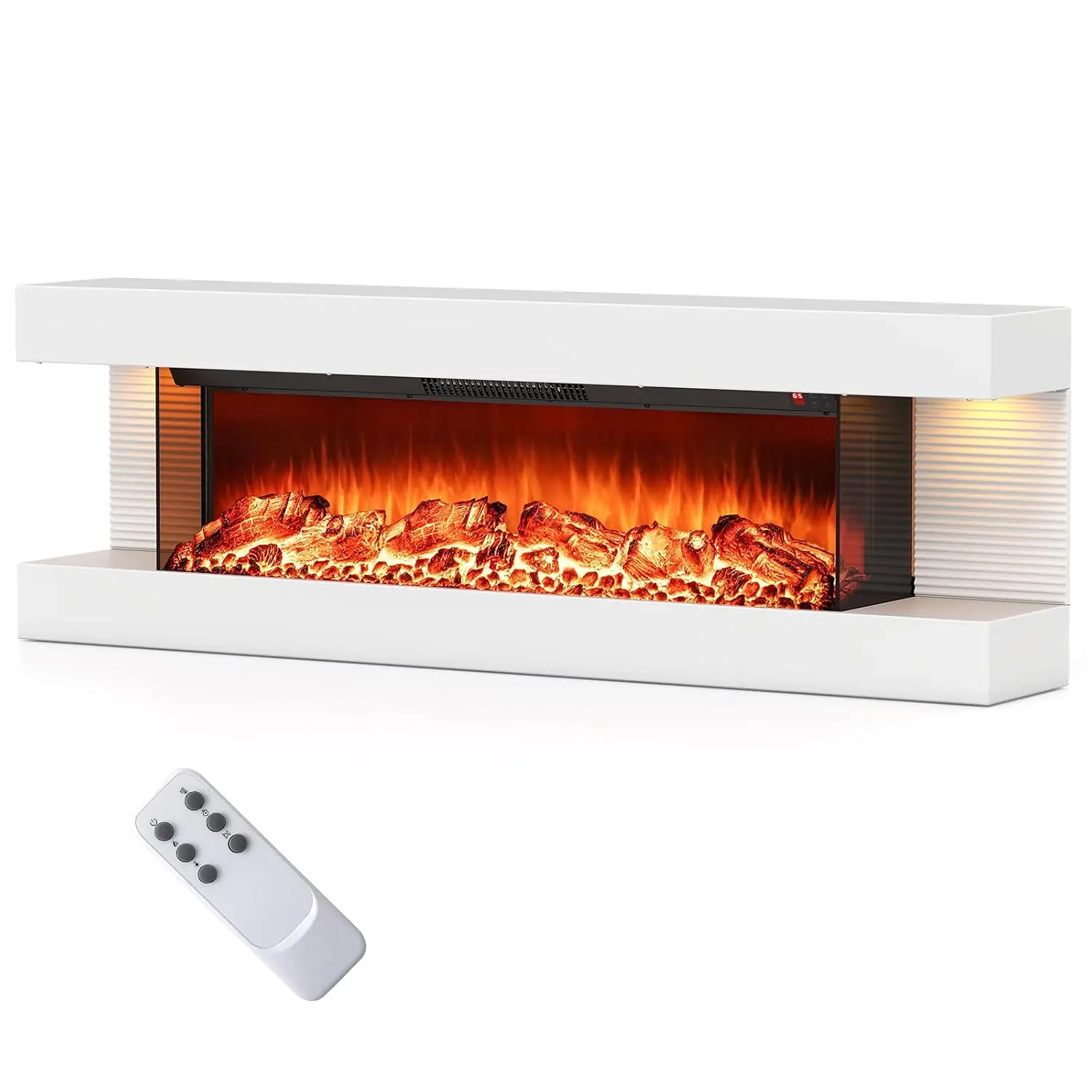 Wall Mounted Electric Fireplace TV Stand 36in 3-Sided Adjustable Flame LED Light Remote 8H Timer 750W/1500W 50in, Customized