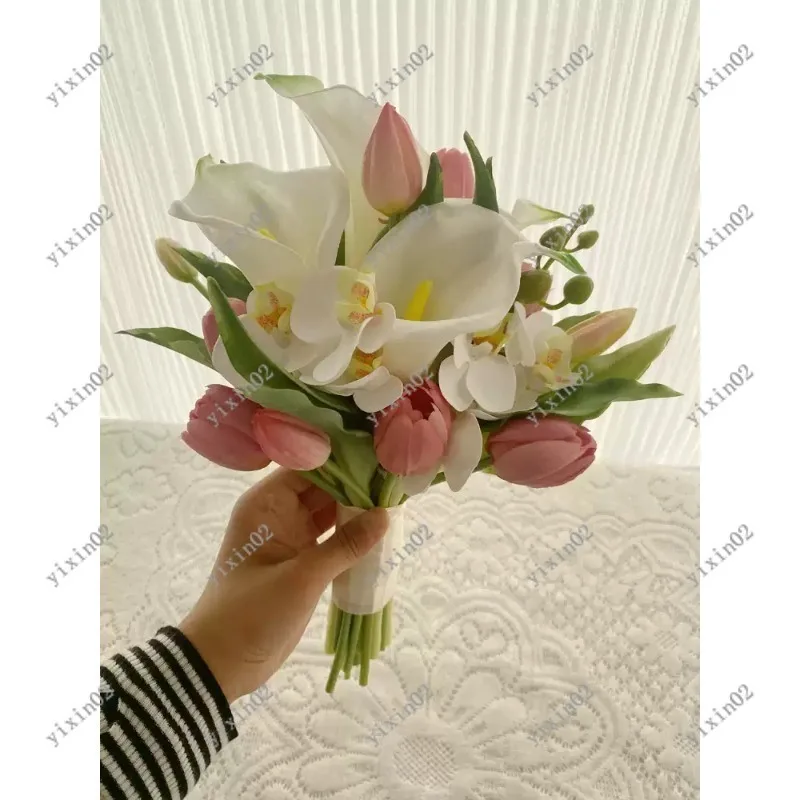 Real Touch Tulip & Calla Lily Bouquet Wedding Bridal Holding Flowers Photo Props view 3