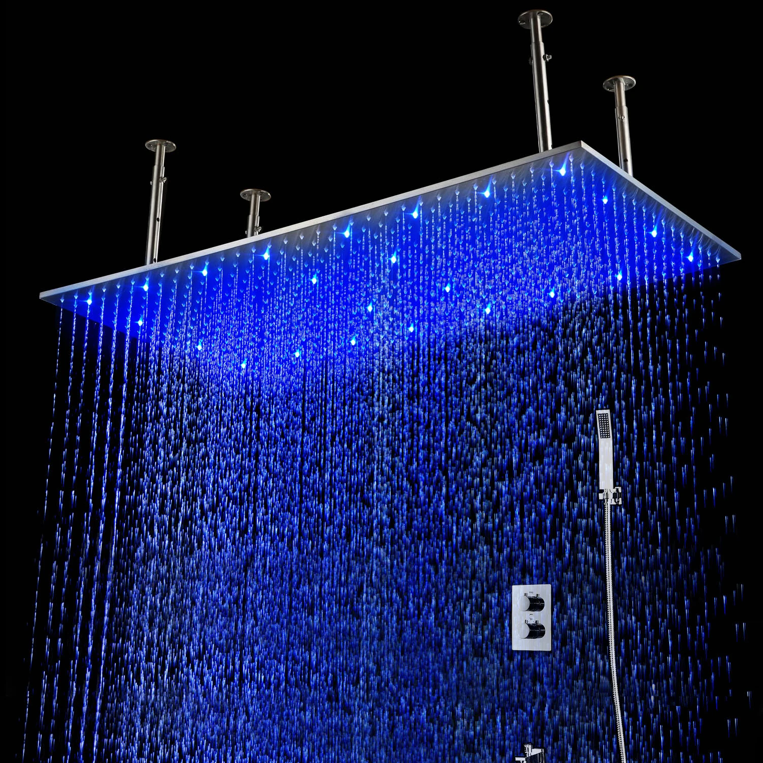 

20'' x 40'' LED Rainfall Shower Set Thermostatic Diverter Valve Bathroom Ceiling Mounted Shower System