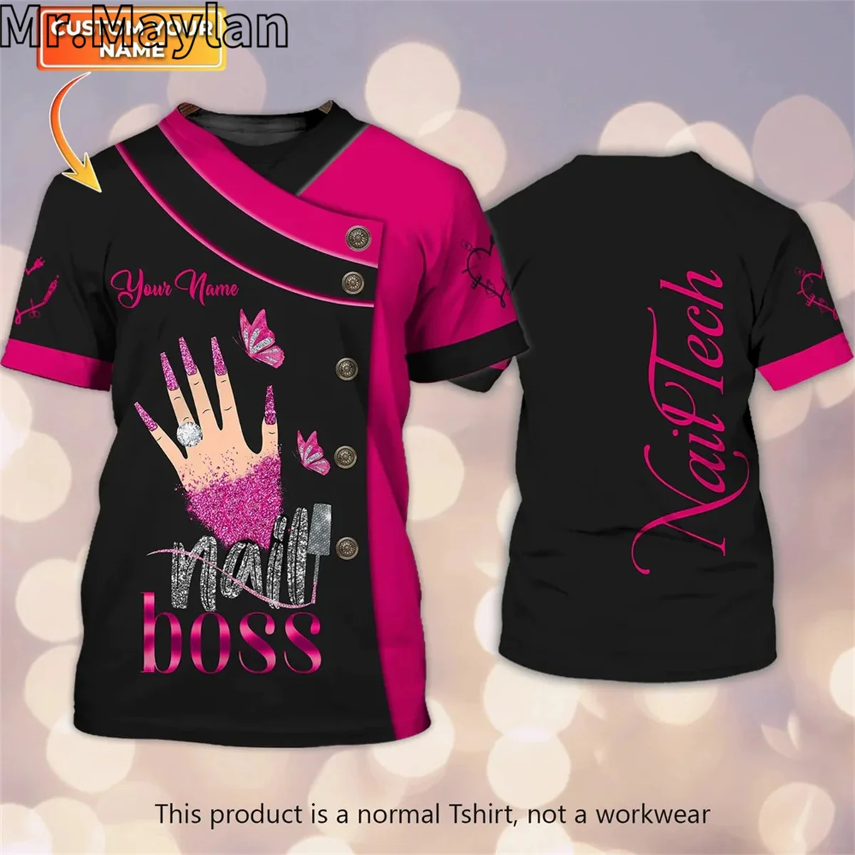 Personalized 3D Crowned Nails Black Red Tshirt Women Men Nail Shop Uniform T shirt Manicurist Gift For Her Him Unisex Tee Tops