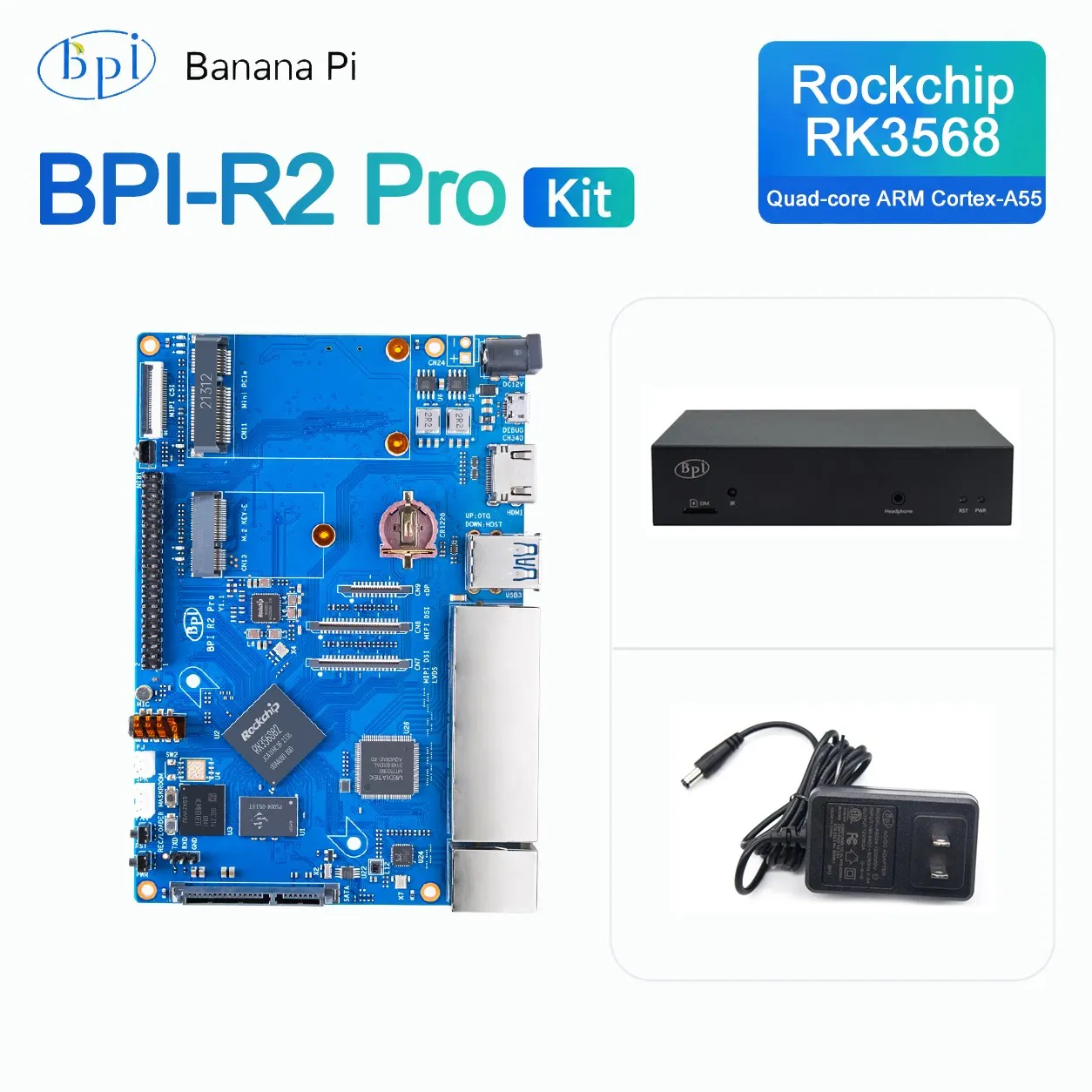 Banana Pi BPI-R2 Pro Hot-Selling Combo Package – Open-Source Router Board with Metal Enclosure