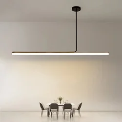 Modern Long Strip LED Pendant Lights, Sala de estar, Sala de jantar, Mesas, Cozinha, Lustre preto, Home Decor, Pendurado Luminária