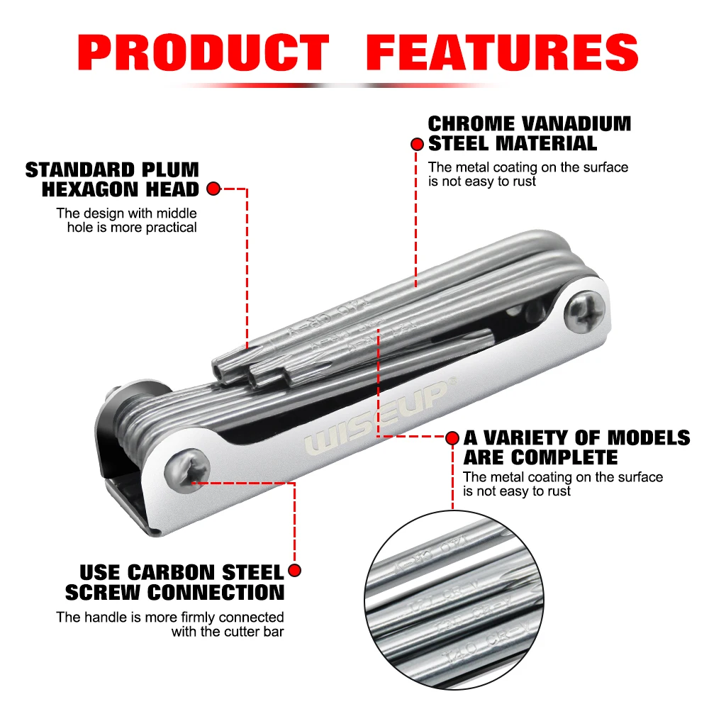Set di chiavi a brugola universali in metallo pieghevole WISEUP cacciavite esagonale chiavi esagonali chiavi a brugola Set portatile di utensili