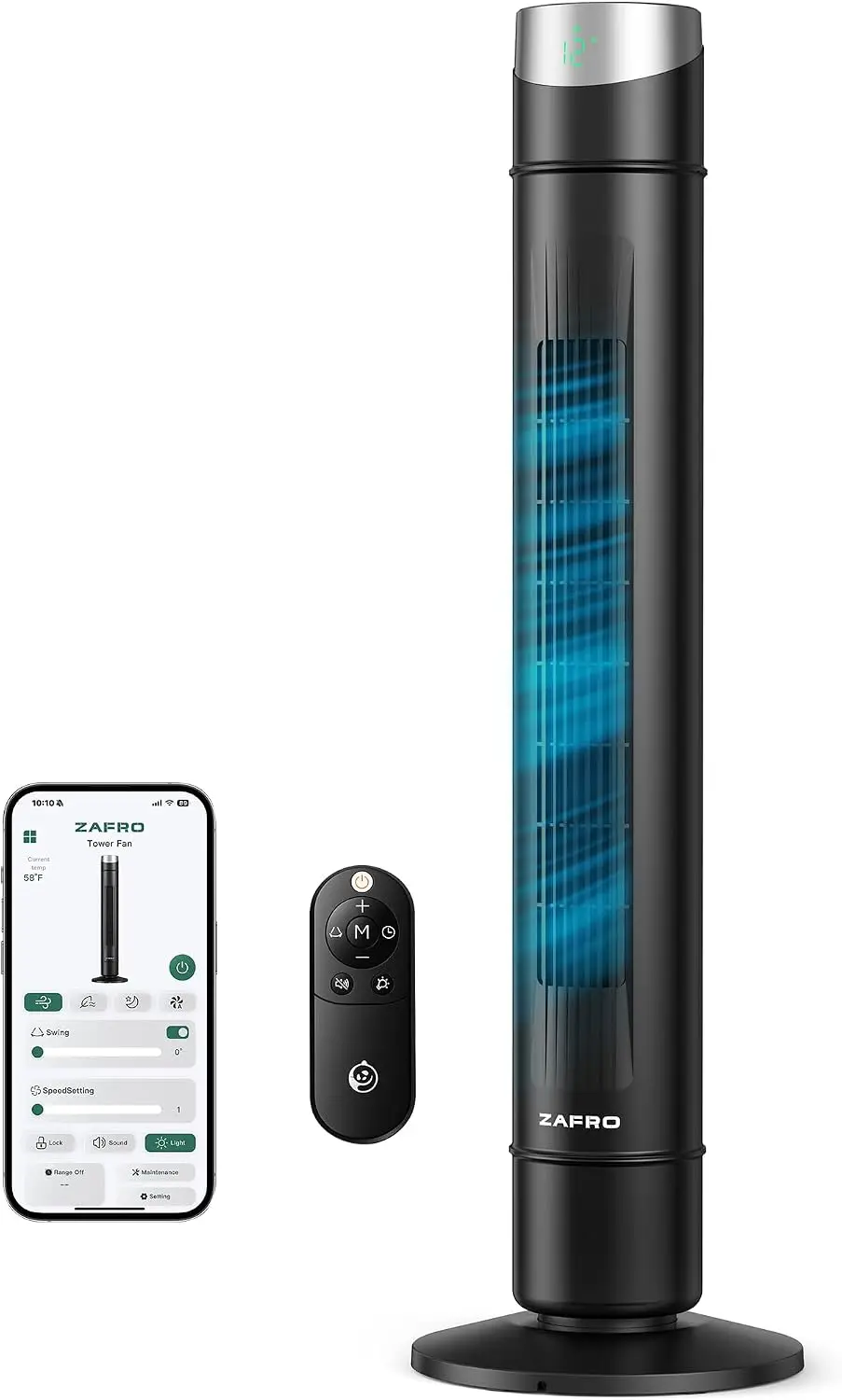 42 Inch Black Smart Tower Fan Bedroom 120 Oscillation Cold Air 28ft s High Speed 12 Speeds 4 Modes Upgraded DC 22dB Ultra Quiet