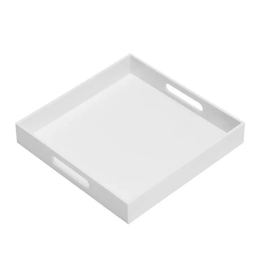 

Белый прочный акриловый сервировочный поднос с ручками 14x14 дюймов, поднос для кофе, закусок, завтрака, столешницы, кухонный поднос для макияжа Dr