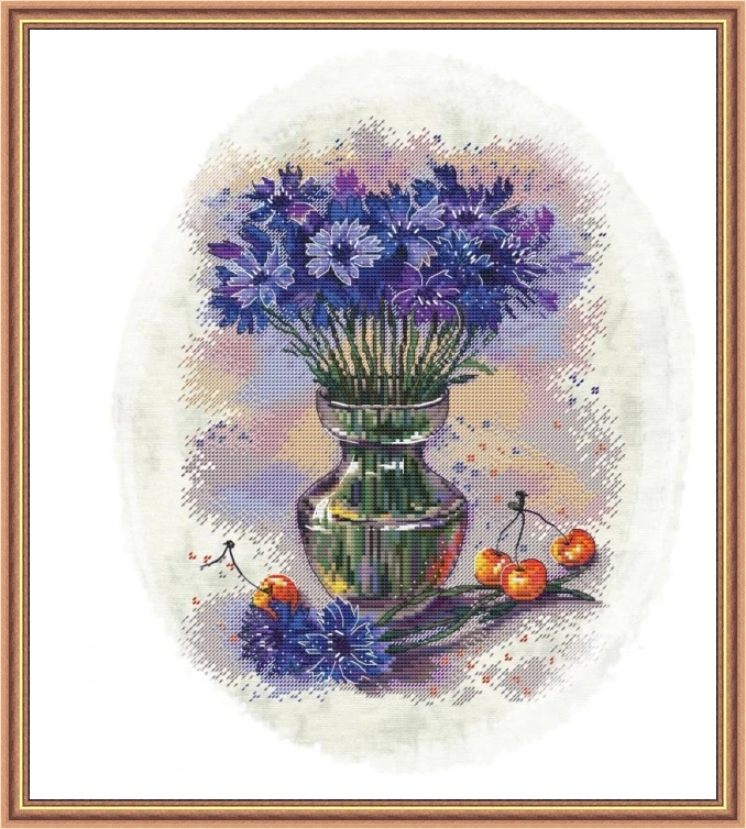 Cornflower vase 32-38 embroidery kits, cross stitch kits,cotton frabric DIY homefun embroidery Shop7