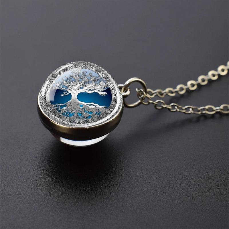 شجرة الحياة الفضة قلادة ملونة شجرة الحياة صورة فنية كرة زجاجية قلادة قلادة مجوهرات الأزياء الرجال النساء هدية #2