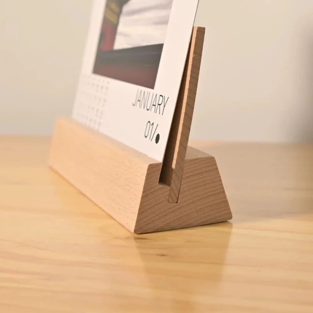Minimalist Wooden Wooden Calendar Base with Backboard Multifunctional Desk Calendar Stand Name Card Rack Table Number