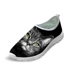 Cute Cat Print Summer Woman Flats Shoes Female Mesh Spring Ladies Sneakers Women Loafers Breathable Light Beach Casual Shoes