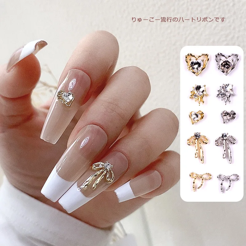 10pcs /lot Nail Art Japanese DIY Gold Alloy Slice Butterfly Nail Decoration Silvering Bowknot Beads Manicure Nails Ornament