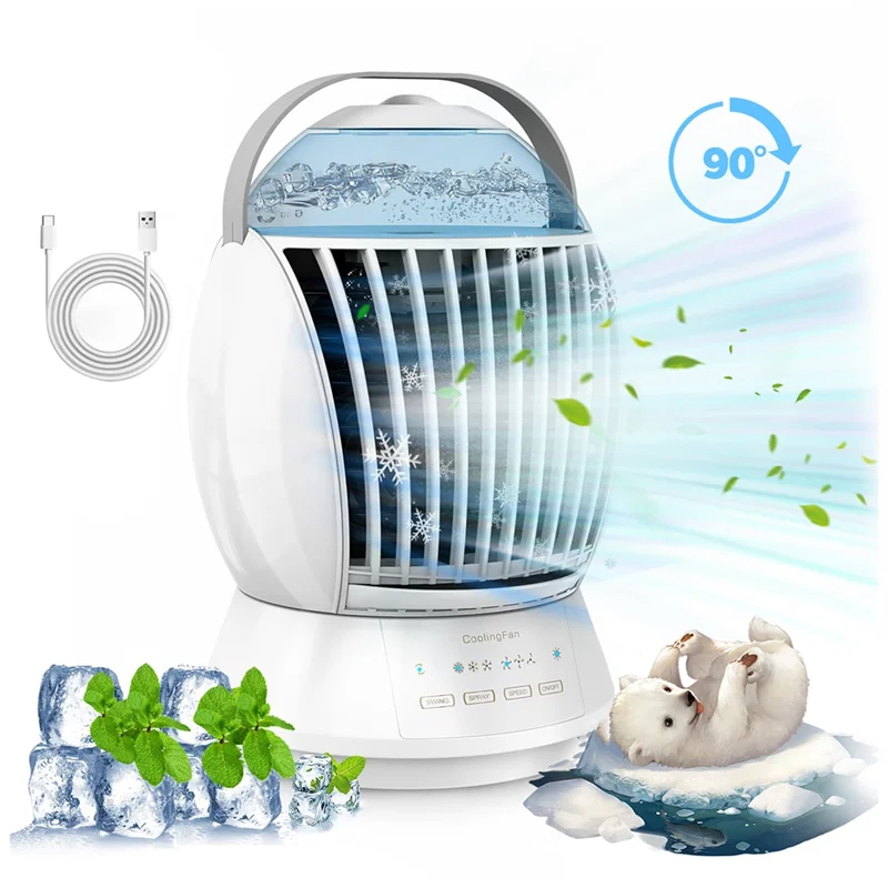 ABGU Ventilatore portatile per condizionatore d'aria Ventilatore per dispositivo di raffreddamento dell'aria Ventilatore da tavolo evaporativo elettrico con funzione umidificatore per interni