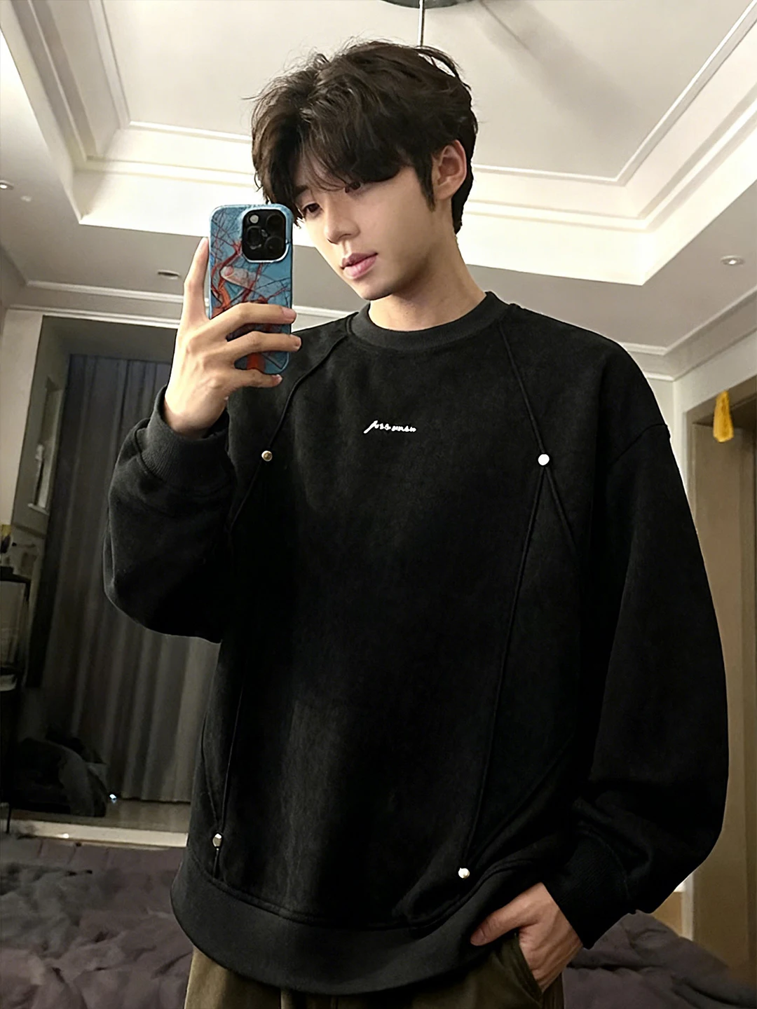 

American Sle Thiened Long Sve Hoodie Men's Faion Brand Autumn Winter Bla Heavy Base Layer Casual Loose Fit Polyest...