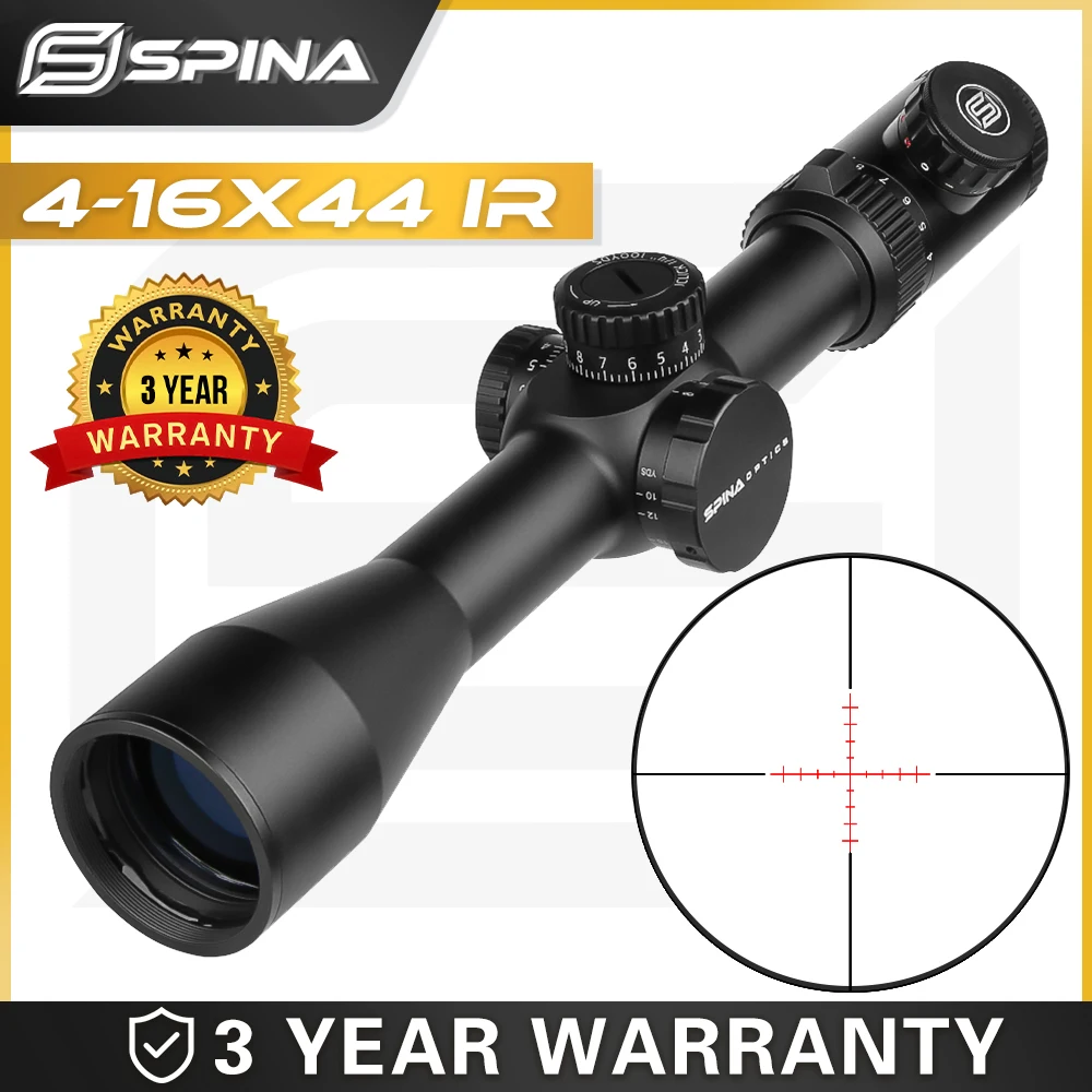 

Spina Optics Tactical 4-16X44 IR Hunting Rifle Scope 1/4 MOA Mil Dot Reticle Turrets Lock Green Red Illuminated Optical Sight