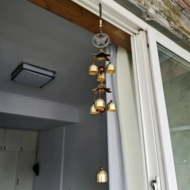 Wind Chime Featuring a Double Metal Bell Pendant, Brass-Colored, Ideal for Decorating Your Home Or Patio Wall, And Makes a