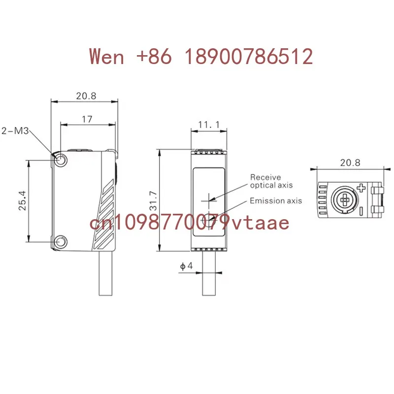 

Akusense New Arrival High-Performance Photoelectric Sensor ELE-B35P 2m/4-core Cable 4mm Diameter Industrial Use NPN/PNP
