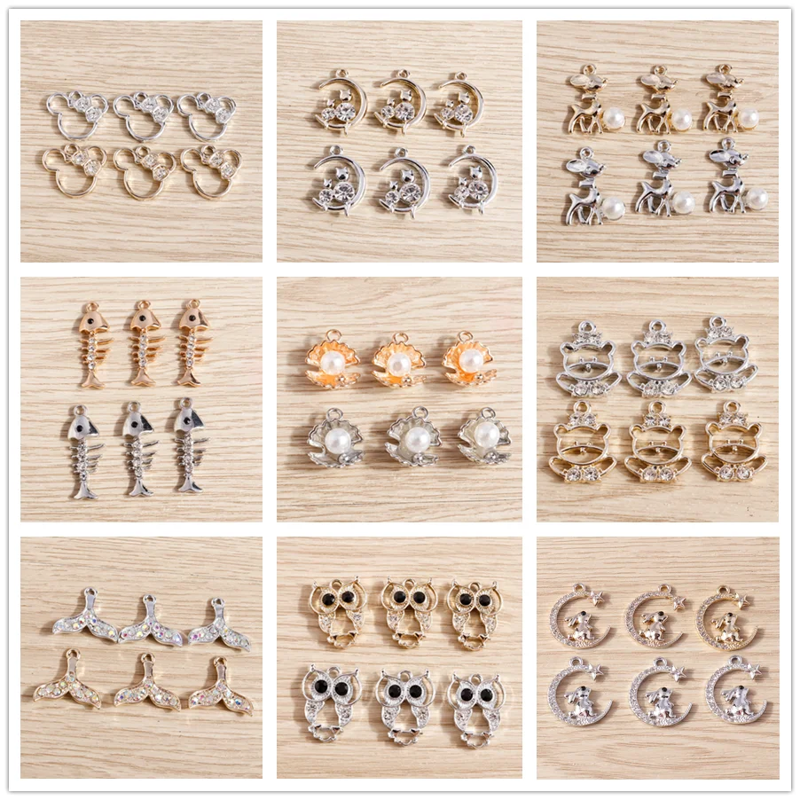 

Tusember 10pcs Alloy Rhinestones Crystal Mermaid Fish Conch Owl Bear Charms for Jewelry Making Earrings Necklace DIY Pendants