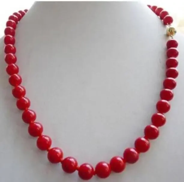 

Fermoir 8mm mer rouge corail gemmes collier de perles rondes 17"