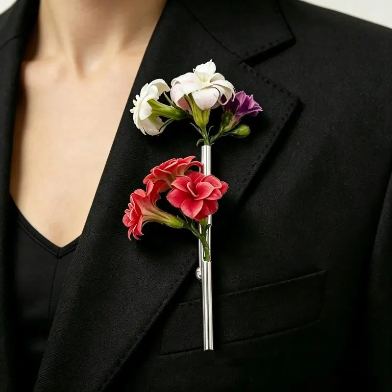 Elegant Diy Branch Flower Insert Brooch Metal Lapel Pin Flower Insert Fixing Decorative Holder For Jackets Scarf Or Dresses