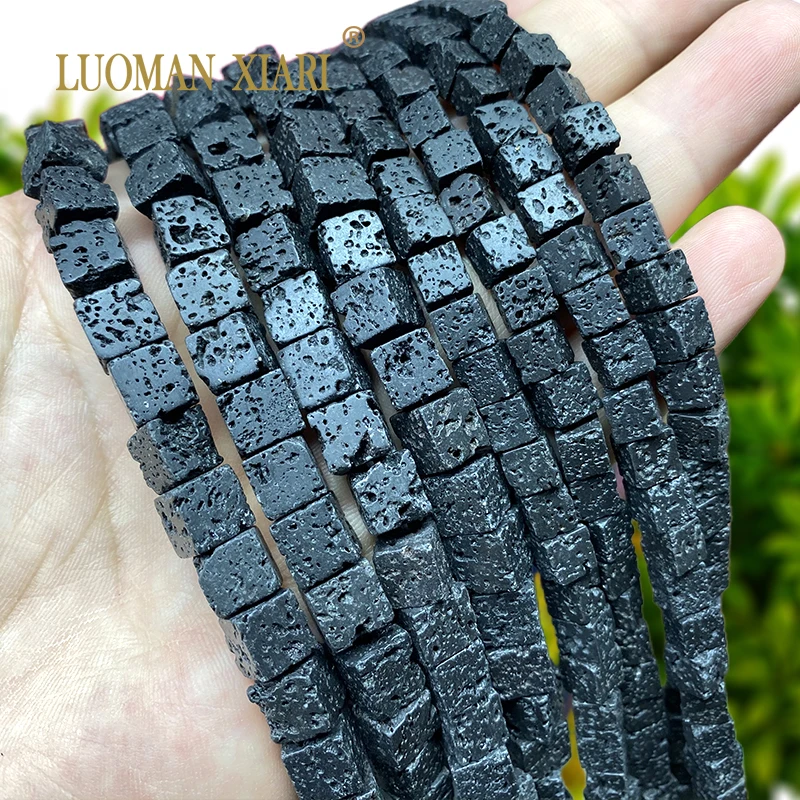 4x4MM 6x6MM 8x8MM Suqare Natural Stone Black Volcanic Lava Loose Cube Spacer Beads do tworzenia biżuterii Akcesoria do bransoletek Diy