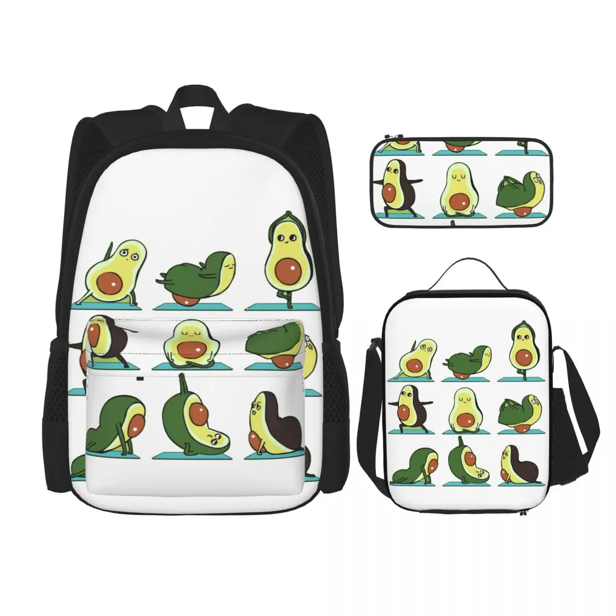 

Avocado Yoga Backpacks Boys Girls Bookbag Children School Bags Cartoon Kids Rucksack Lunch Bag Pen Bag Three-Piece Set