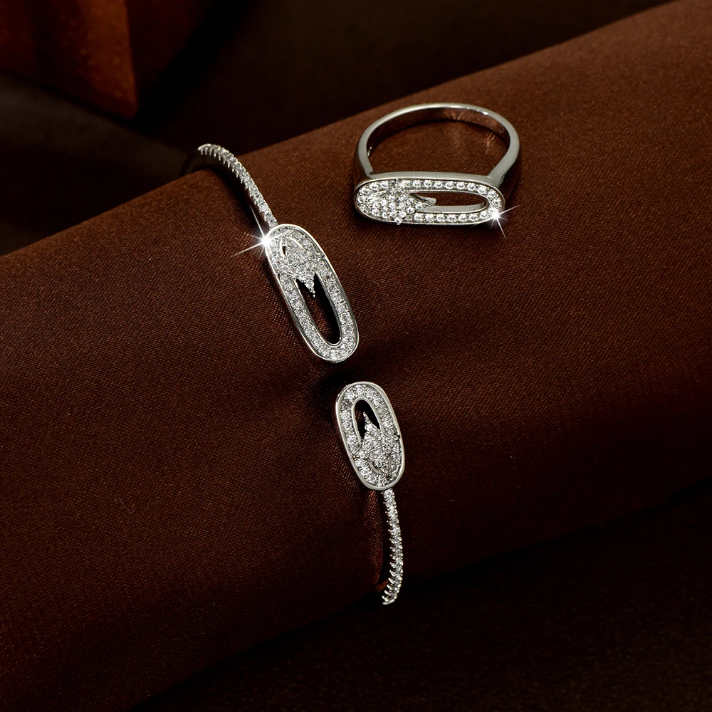 HIBRIDE New Exquisite Fashion Bracelet Ring Heartbeat Unique Zircon Women Jewelry Accessories Set Gift Travel Daily Ball S-855