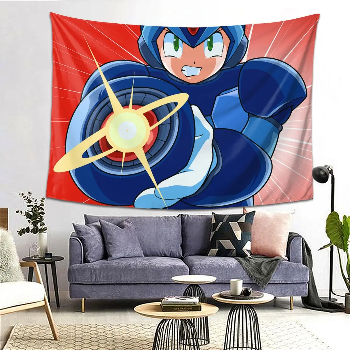 Megaman Video Game Mega Man Tapestry Decoration Art Aesthetic Tapestries for Living Room Bedroom Home Wall Cloth Wall Hanging