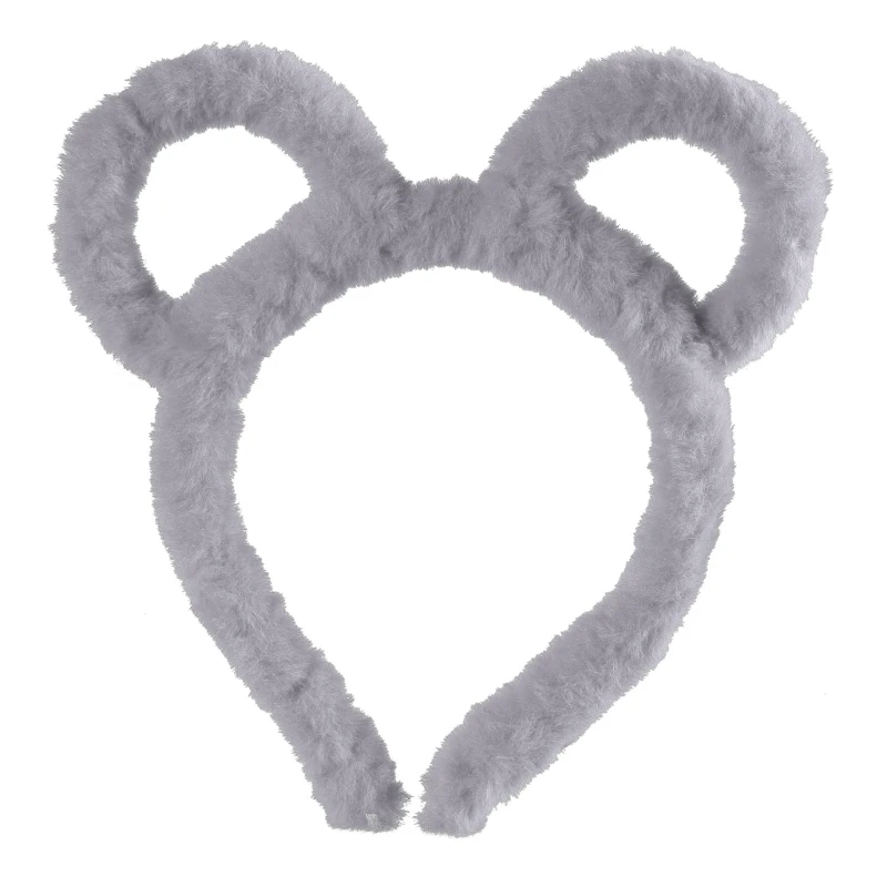 Korean Women Winter Thick Plush Headband Round Mouse Bear Ears Hair Hoop Candy Color Makeup Metal Bandana Birthday