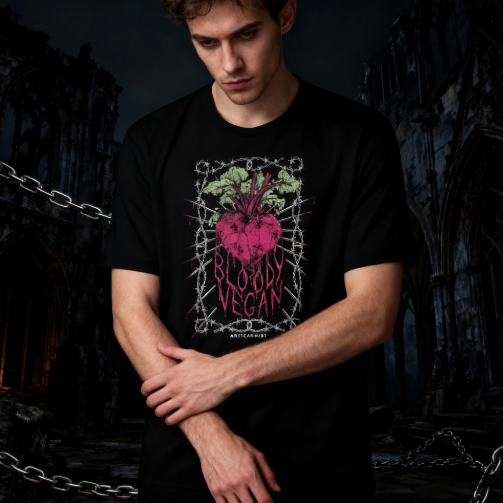 Bloody Vegan Anticarnist Unisex T-shirt Vegan Gift Clothing Gothic Style Creative Design Shirt Halloween Men Women Cotton Tops